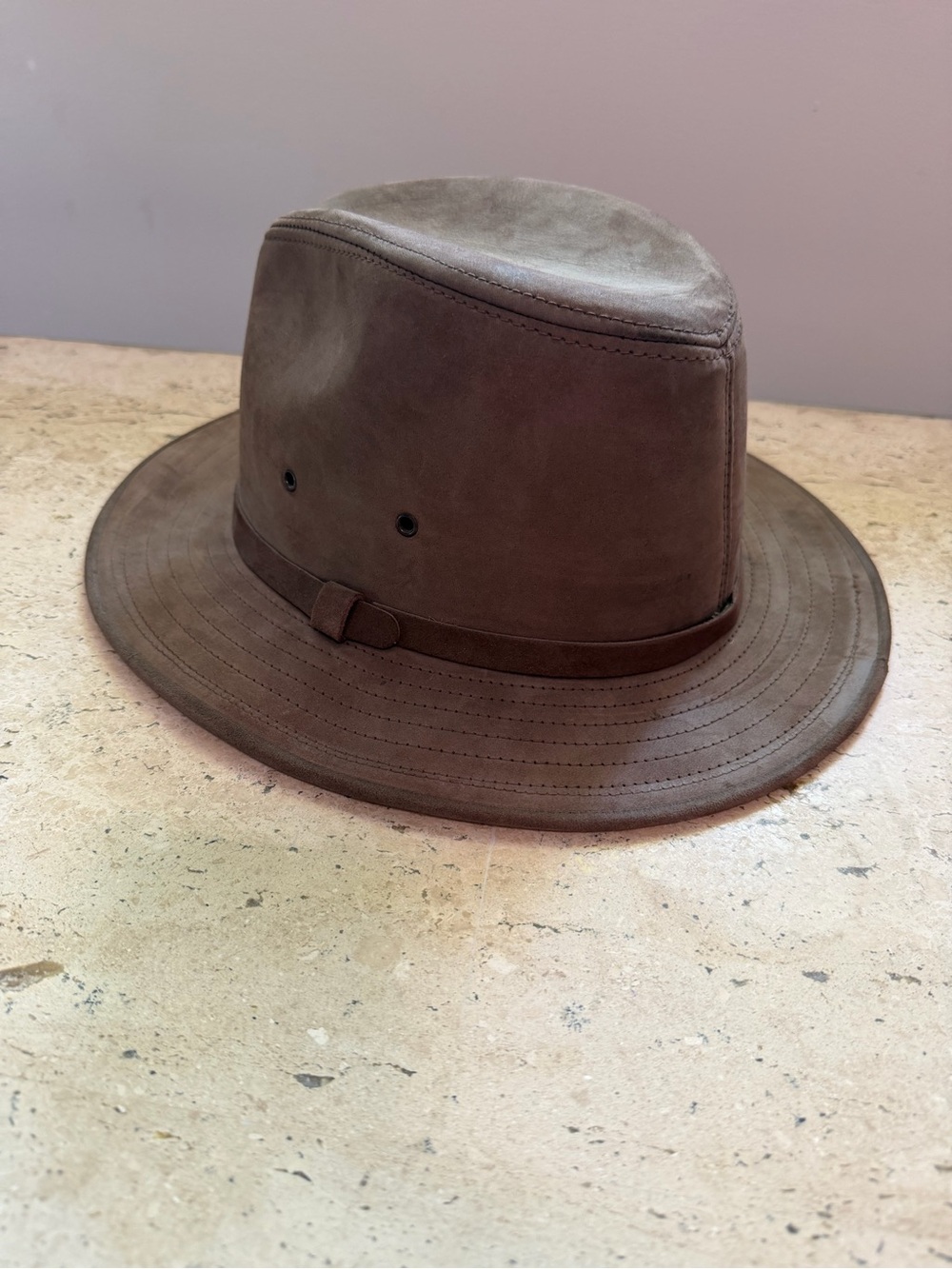 Vintage Henschel Hatquarters USA Chocolate Leather Suede Cowboy Outback Hat Lg